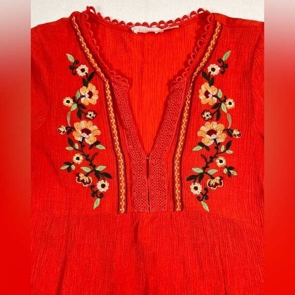 BLU PEPPER Women’s V Neck Embroidered Crochet Top Boho Hippie Cottagecore Large - Picture 9 of 13